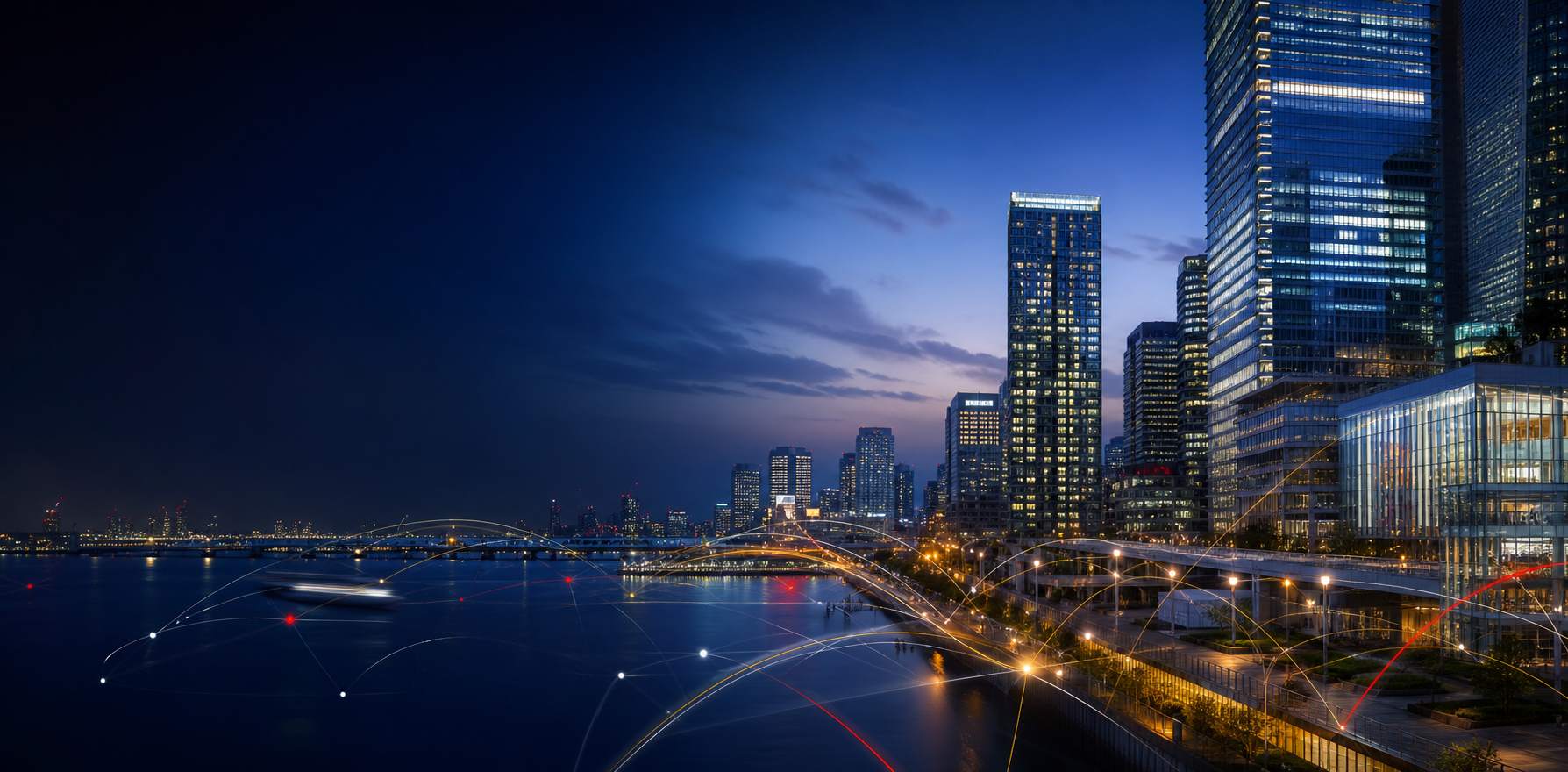 東京の都市風景とデジタル技術を表現したメインビジュアル